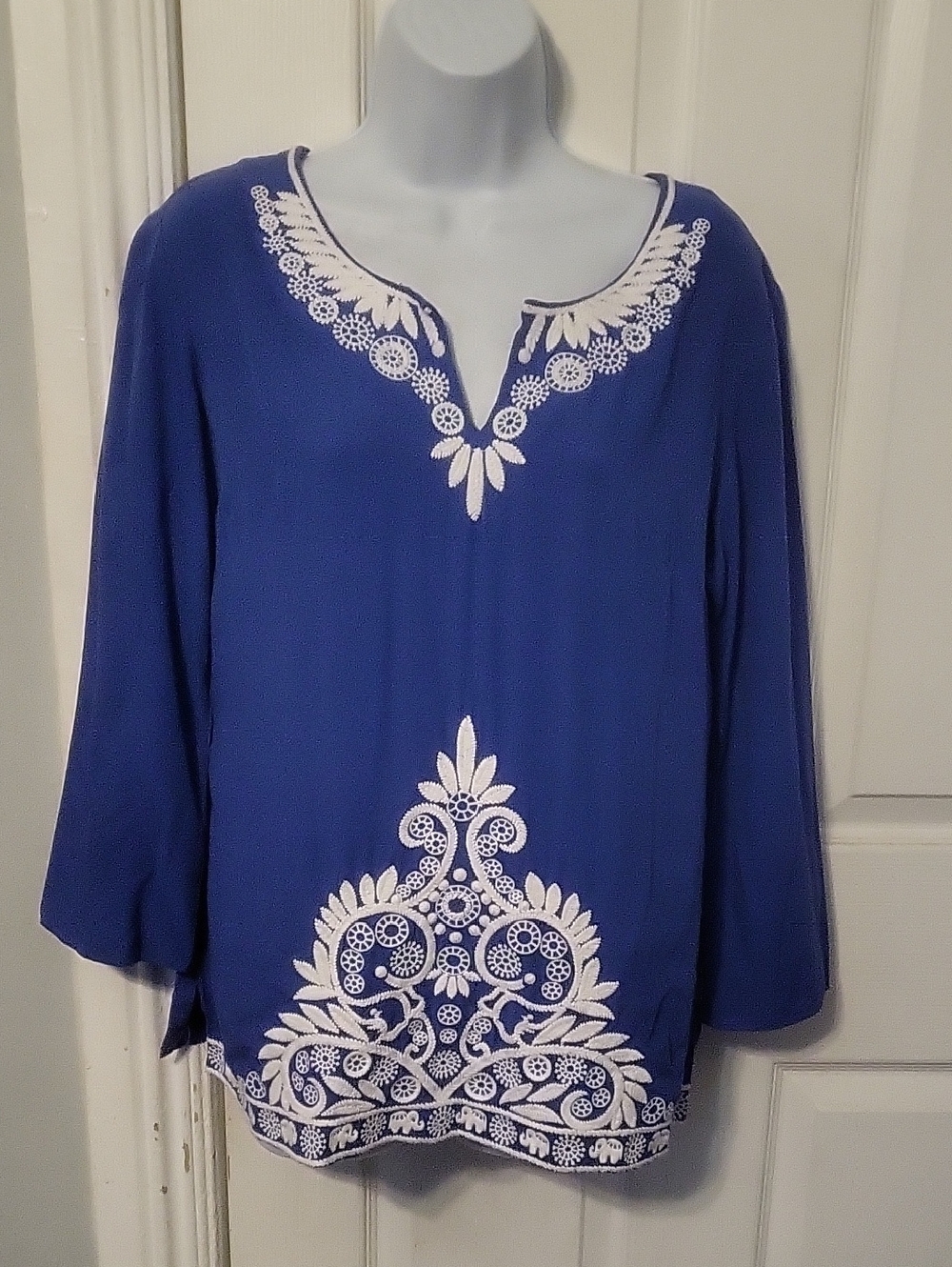 Lilly Pulitzer Iris Blue Charlotte  Tunic with White Jungle Panel Embroidery